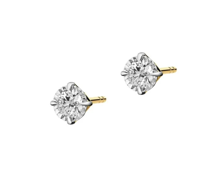 Kolczyki z żółtego i białego złota z brylantami - 0,16 ct - próba 585