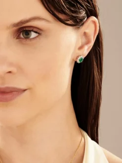 Kolczyki z żółtego i białego złota z brylantami i szmaragdami - próba 585