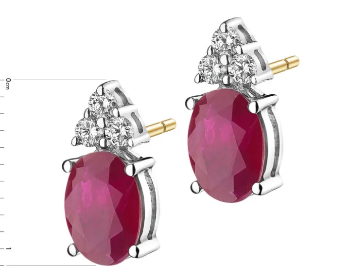Kolczyki z żółtego i białego złota z brylantami i rubinami - próba 585