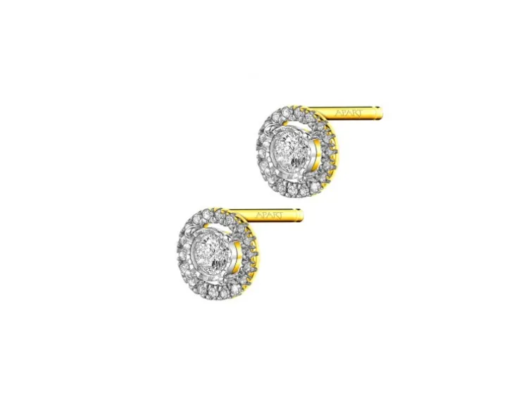 Kolczyki z żółtego i białego złota z diamentami - 0,12 ct - próba 585
