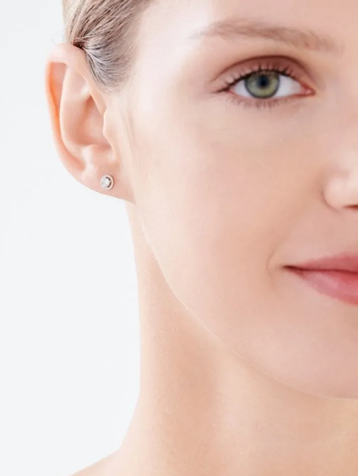 Kolczyki z żółtego i białego złota z diamentami - 0,12 ct - próba 585