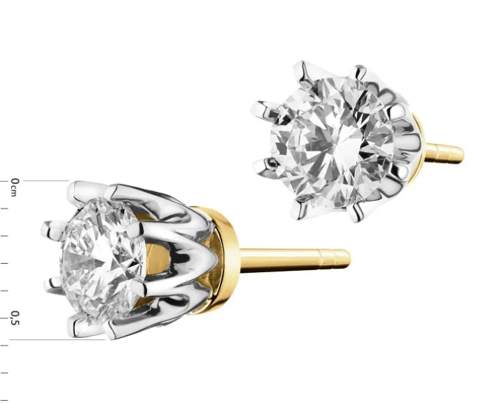 Kolczyki z żółtego i białego złota z brylantami - SI2/H - 0,68 ct - próba 585