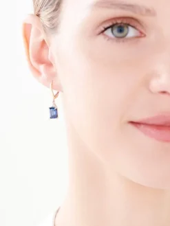 Kolczyki z żółtego i białego złota z diamentami i szafirami syntetycznymi - próba 375