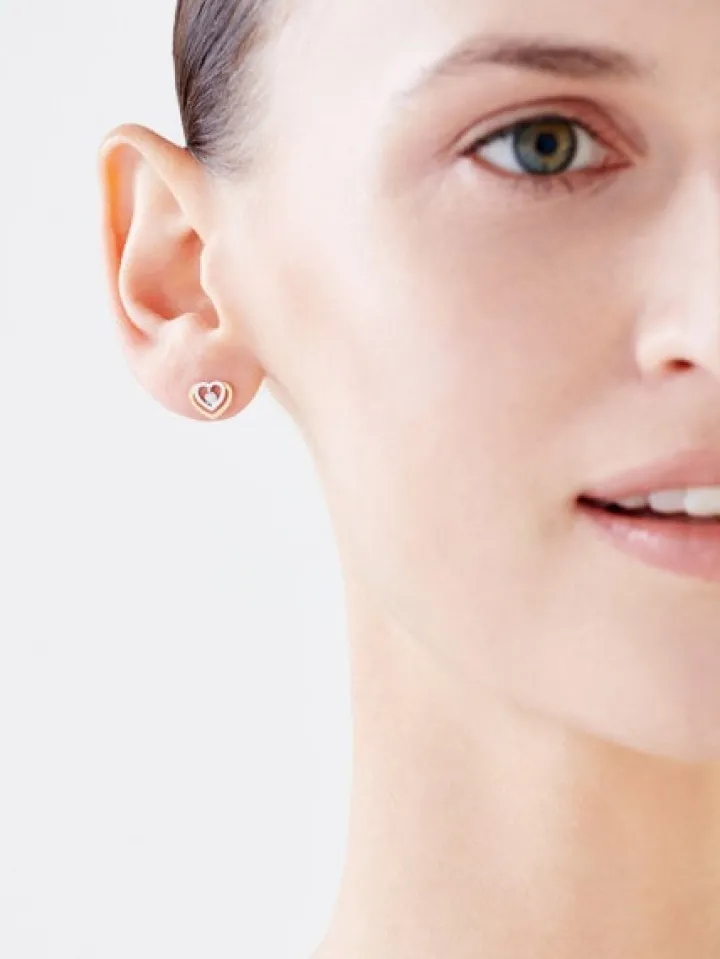 Kolczyki z żółtego i białego złota z brylantami - serca - 0,02 ct - próba 375