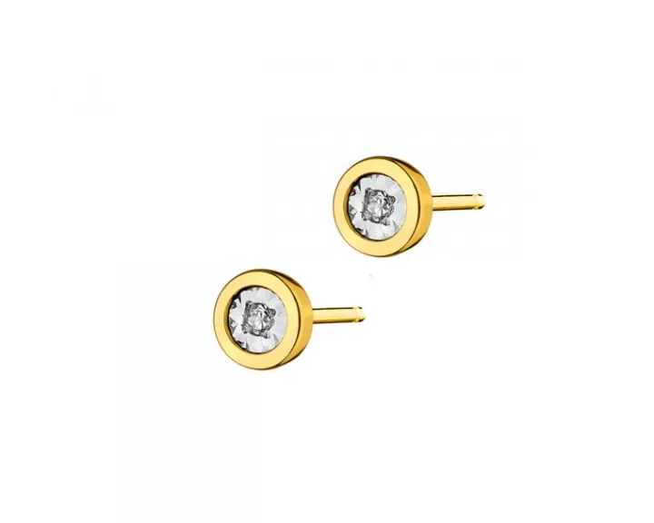 Kolczyki z żółtego i białego złota z diamentami - 0,02 ct - próba 375