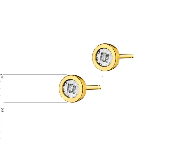 Kolczyki z żółtego i białego złota z diamentami - 0,02 ct - próba 375