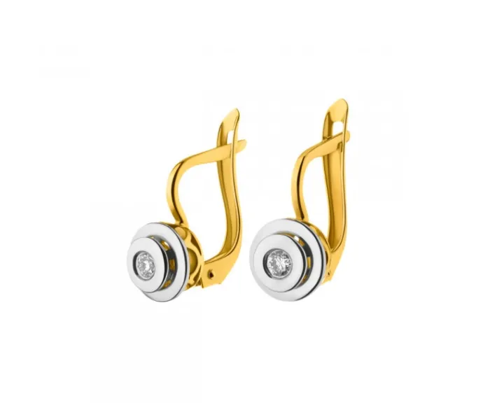 Kolczyki z żółtego i białego złota z brylantami - 0,11 ct - próba 585