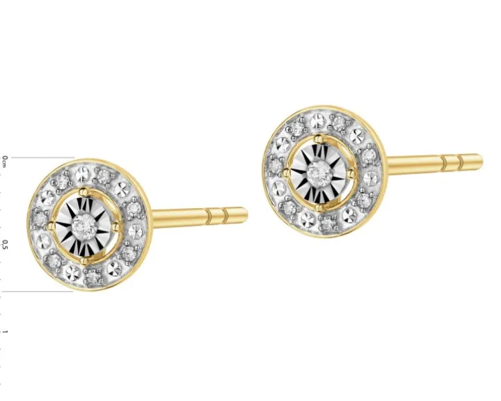Kolczyki z żółtego i białego złota z diamentami - 0,08 ct - próba 375