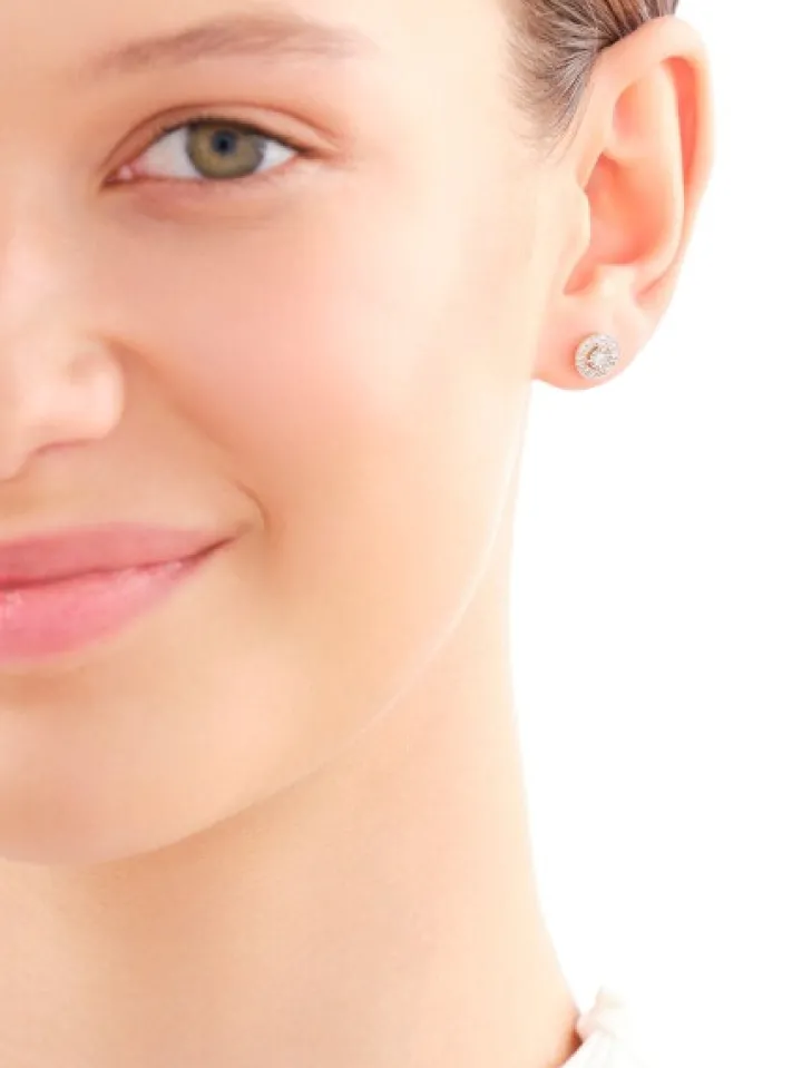 Kolczyki z żółtego i białego złota z diamentami - 0,08 ct - próba 375