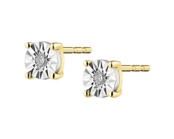 Kolczyki z żółtego i białego złota z brylantami - 0,02 ct - próba 375