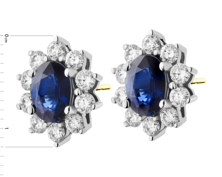 Kolczyki z żółtego i białego złota z brylantami i szafirami - próba 585