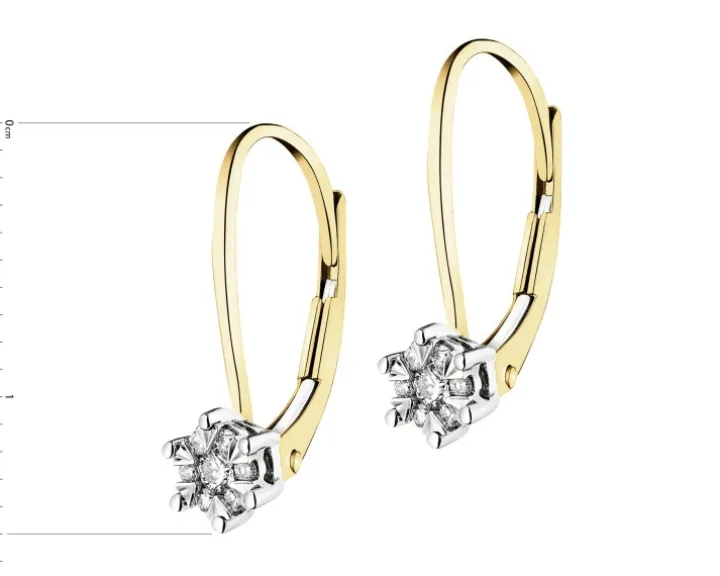 Kolczyki z żółtego i białego złota z brylantami - 0,12 ct - próba 585