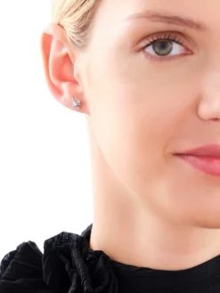 Kolczyki z żółtego i białego złota z diamentami - 0,16 ct - próba 585