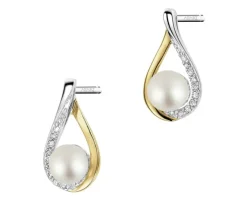 Kolczyki z żółtego i białego złota z diamentami i perłami - próba 375