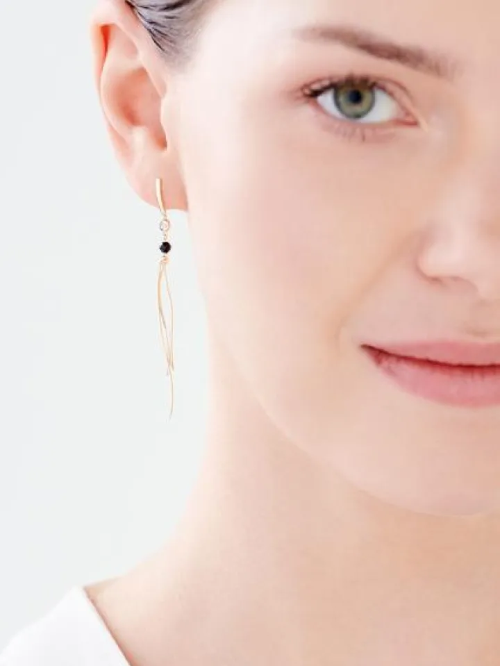 Kolczyki z żółtego i białego złota z diamentami i agatami - próba 375