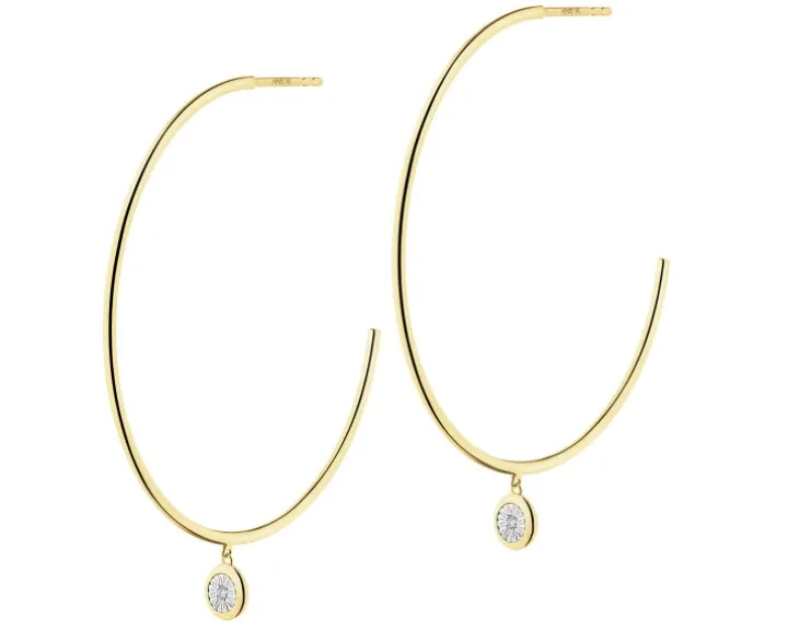 Kolczyki z żółtego i białego złota z brylantami - koła - 0,01 ct - próba 375