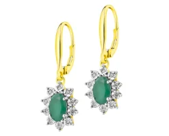 Kolczyki z żółtego i białego złota z diamentami i szmaragdami - próba 585