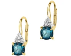 Kolczyki z żółtego i białego złota z brylantami i topazami London Blue - próba 585