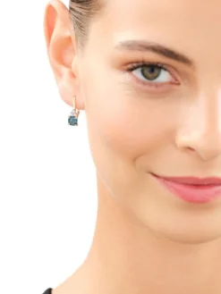 Kolczyki z żółtego i białego złota z brylantami i topazami London Blue - próba 585