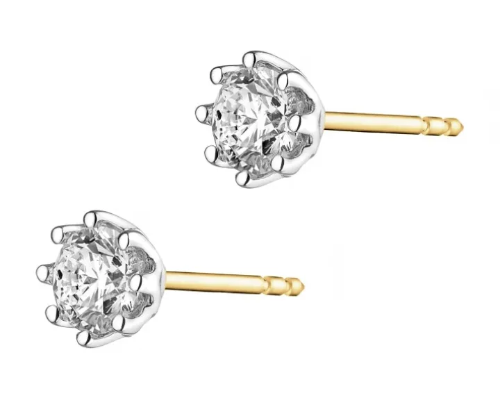 Kolczyki z żółtego i białego złota brylantami - 0,40 ct - próba 585