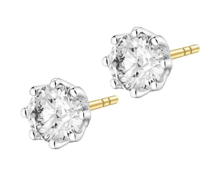 Kolczyki z żółtego i białego złota z brylantami - 1,00 ct - próba 585