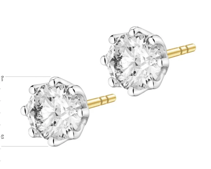 Kolczyki z żółtego i białego złota z brylantami - 1,00 ct - próba 585