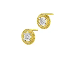 Kolczyki z żółtego i białego złota z diamentami - 0,28 ct - próba 585