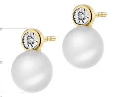 Kolczyki z żółtego i białego złota z diamentami i perłami - próba 585