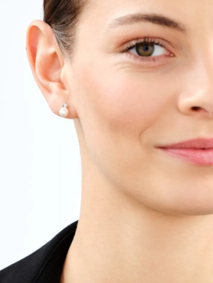 Kolczyki z żółtego i białego złota z diamentami i perłami - próba 585