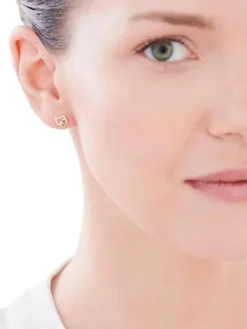 Kolczyki z żółtego i białego złota z brylantami - serca - 0,01 ct - próba 375