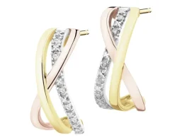 Kolczyki z żółtego i różowego złota z brylantami - 0,04 ct - próba 585