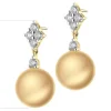 Kolczyki z żółtego złota z brylantami i perłami Golden South Sea - próba 750
