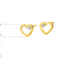 Kolczyki z żółtego złota z brylantami - serca - 0,01 ct - próba 375