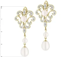 Kolczyki z żółtego złota z brylantami i perłami - próba 585