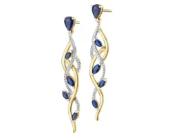 Kolczyki z żółtego złota z brylantami i szafirami - próba 585