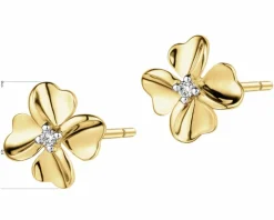 Kolczyki z żółtego złota z brylantami - kwiaty - 0,01 ct - próba 375