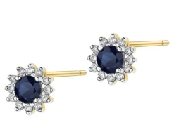Kolczyki z żółtego złota z brylantami i szafirami - próba 585