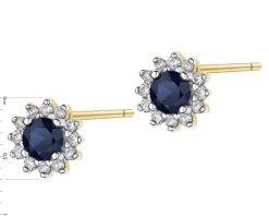 Kolczyki z żółtego złota z brylantami i szafirami - próba 585
