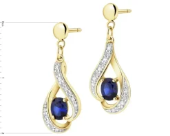 Kolczyki z żółtego złota z brylantami i szafirami syntetycznymi - próba 375