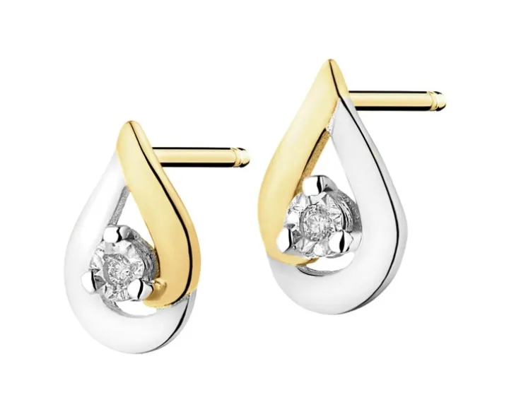 Kolczyki z żółtego złota z brylantami - 0,01 ct - próba 375