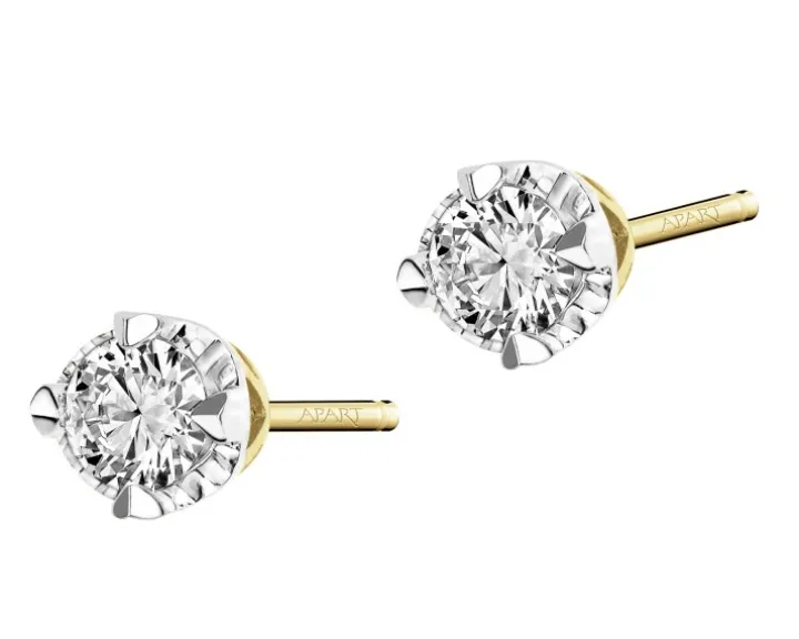 Kolczyki z żółtego złota z brylantami - serca - 0,24 ct - próba 585