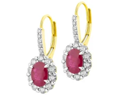 Kolczyki z żółtego złota z brylantami i rubinami - próba 585