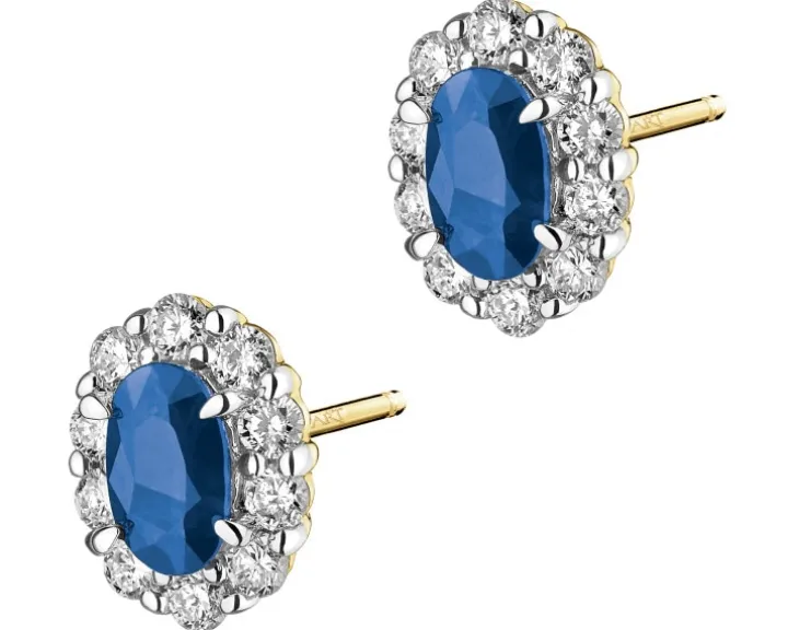 Kolczyki z żółtego złota z brylantami i szafirami - próba 585
