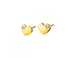Kolczyki z żółtego złota z brylantami - serca - 0,006 ct - próba 375