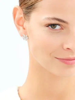 Kolczyki z żółtego złota z brylantami - kwiaty - 0,60 ct - próba 585