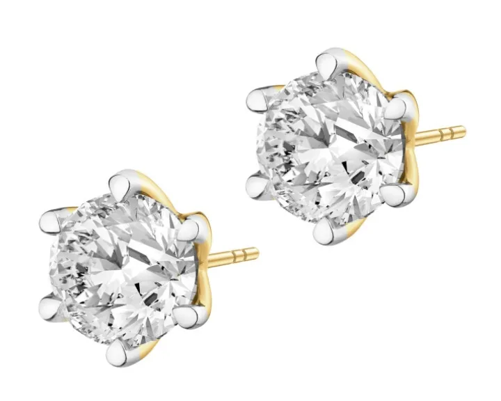 Kolczyki z żółtego złota z brylantami laboratoryjnymi - 1,50 ct - próba 750