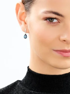 Kolczyki z żółtego złota z brylantami i topazami London Blue - próba 585