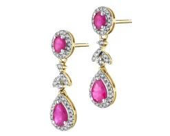 Kolczyki z żółtego złota z brylantami i rubinami - próba 585