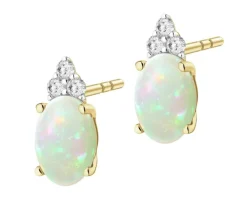 Kolczyki z żółtego złota z brylantami i opalami - próba 585