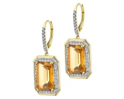 Kolczyki z żółtego złota z brylantami i cytrynami - próba 585